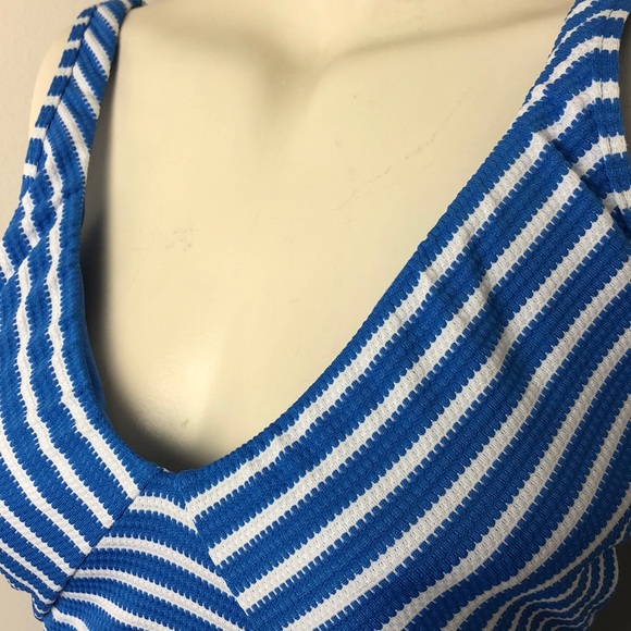 Ralph Lauren Blue Mitered Mio Stripe Lace Back One-Piece Swimwear Size M - Picture 4 of 10